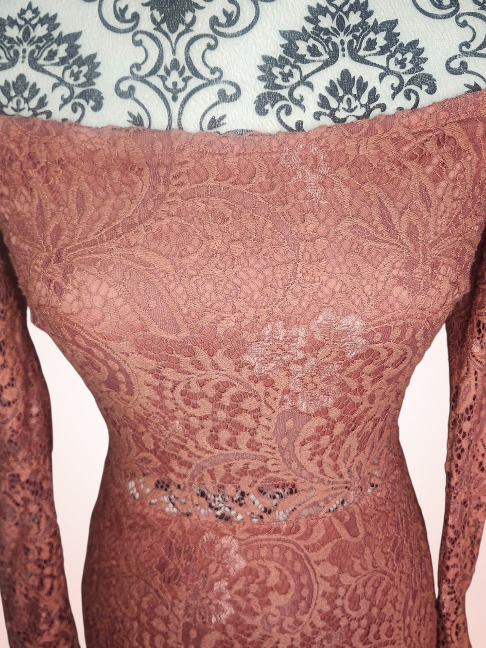 LOVE, FIRE Off-Shoulder Burnt Rose Lace Dress - Small - Picture 3 of 10